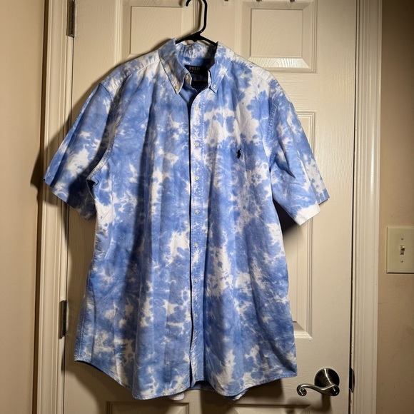 Polo Ralph Lauren Men’s XL Short Sleeve Button Down Shirt Blue Tie Dye Casual - Picture 2 of 10